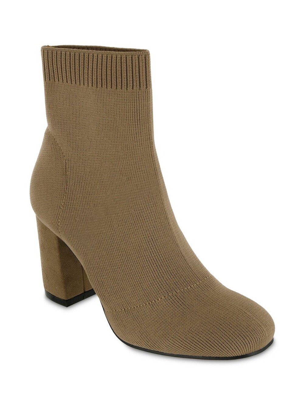 Tan Knit Sock Booties Block Heel - MIA Erika - Dark Sand
